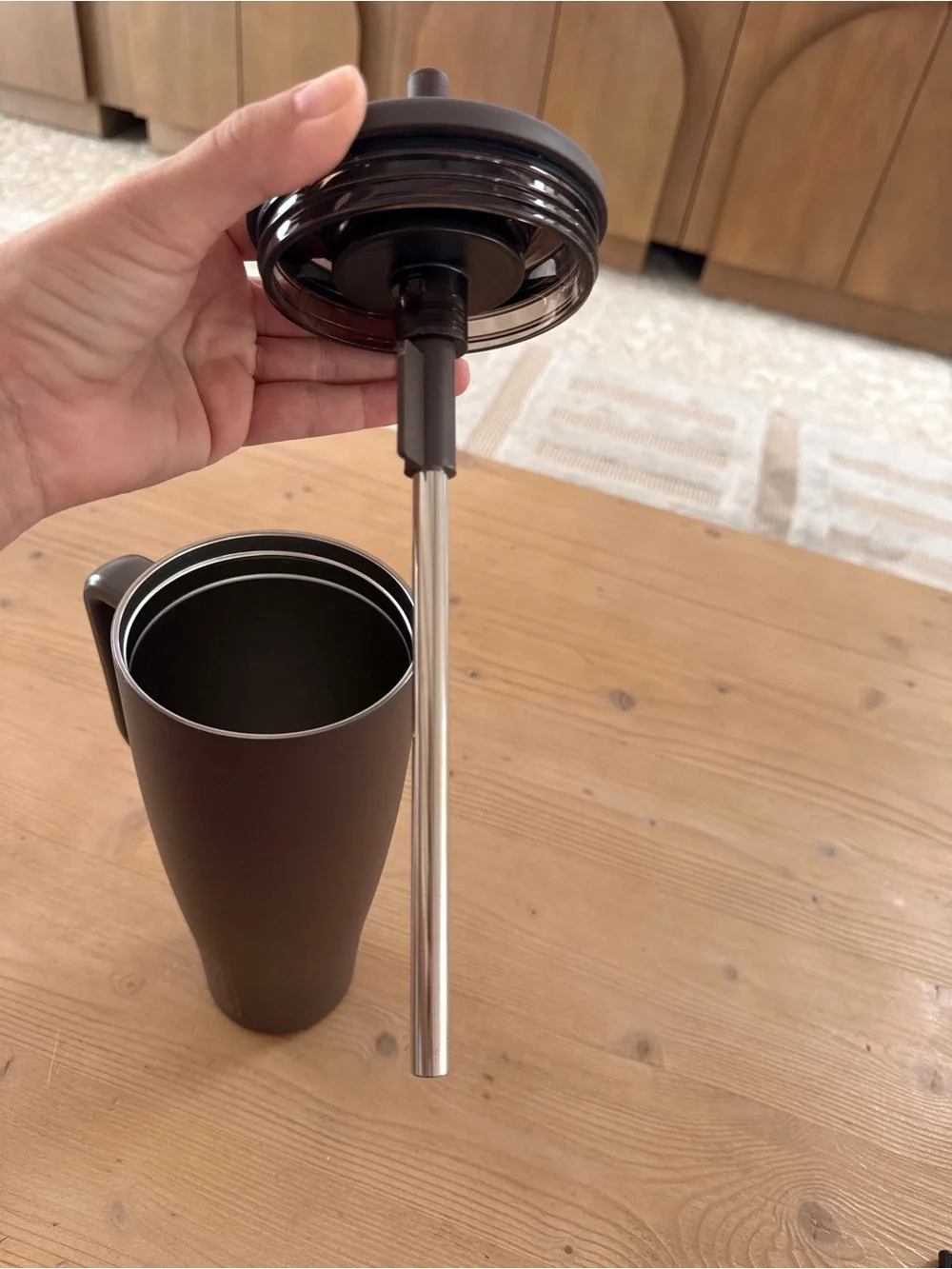 Brumate Brown Insulated Travel Mug with Handle and Straw